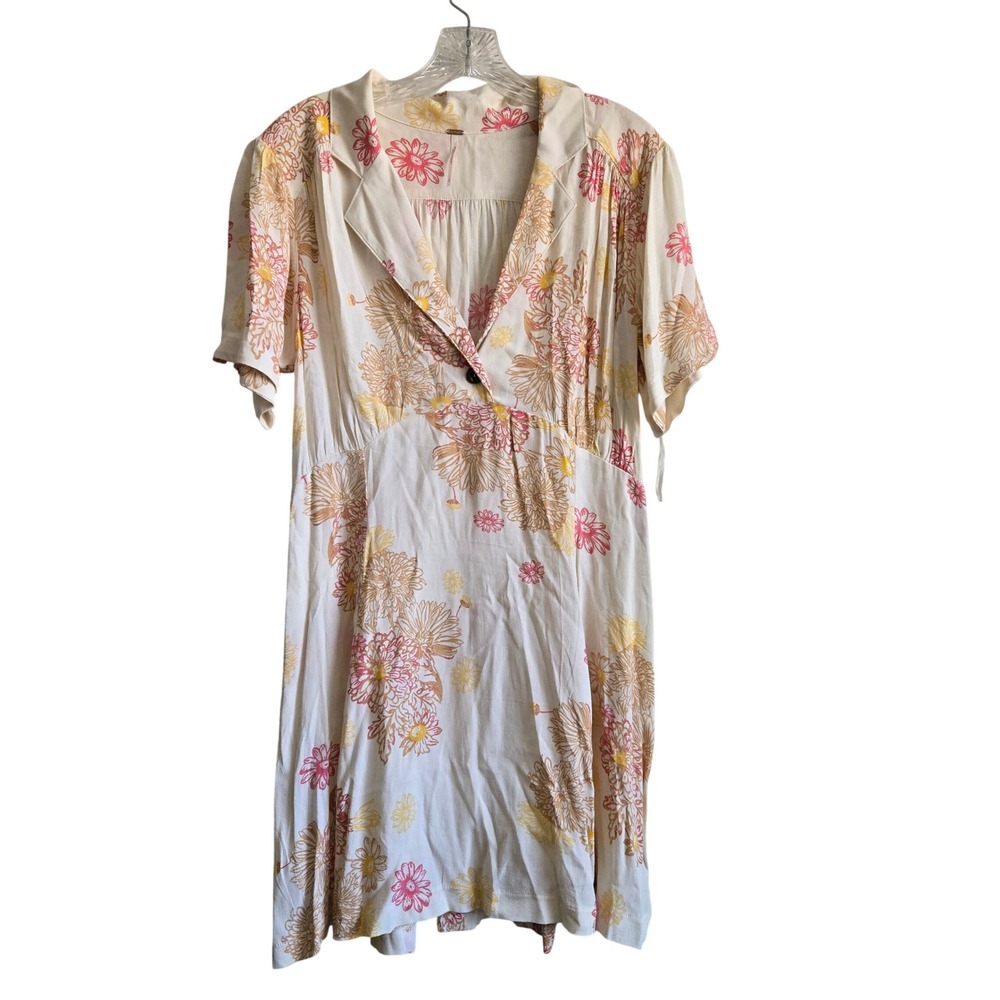 Free People Large Mini Dress Womens Cream Floral OB921656 Excellent Boho Viscose